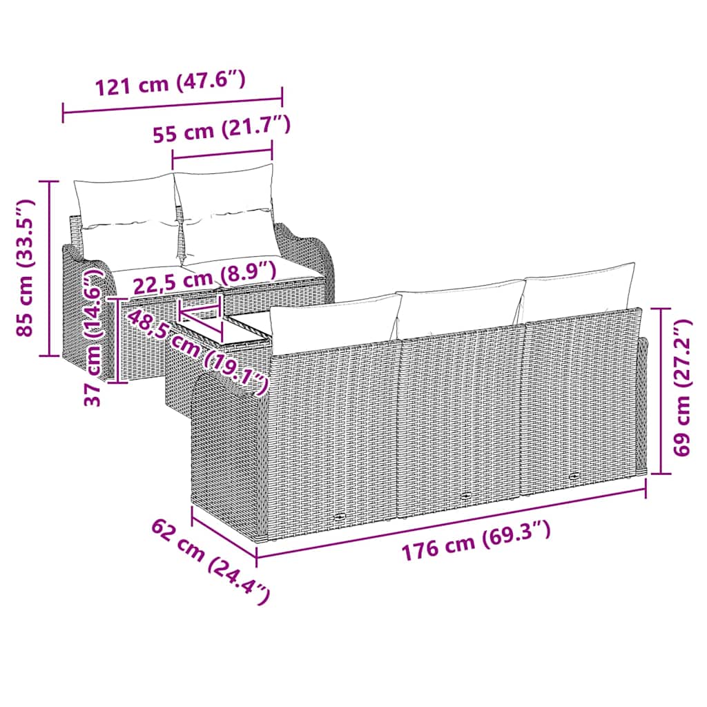 Garten-Sofa-Set mit Kissen 6 pcs Hellgrau und Dunkelgrau