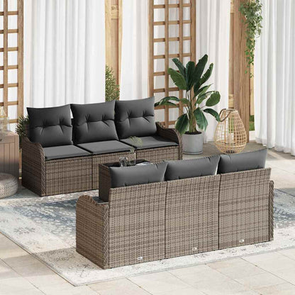 Garten-Sofa-Set 7 pcs Grau Poly-Rattan und Stahl und Glas