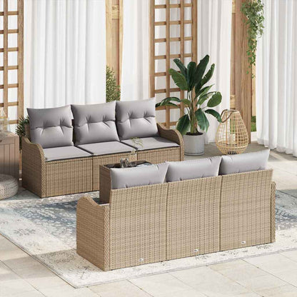 Garten-Sofa-Set mit Kissen mit Speicher 7 pcs Beige und Grau
