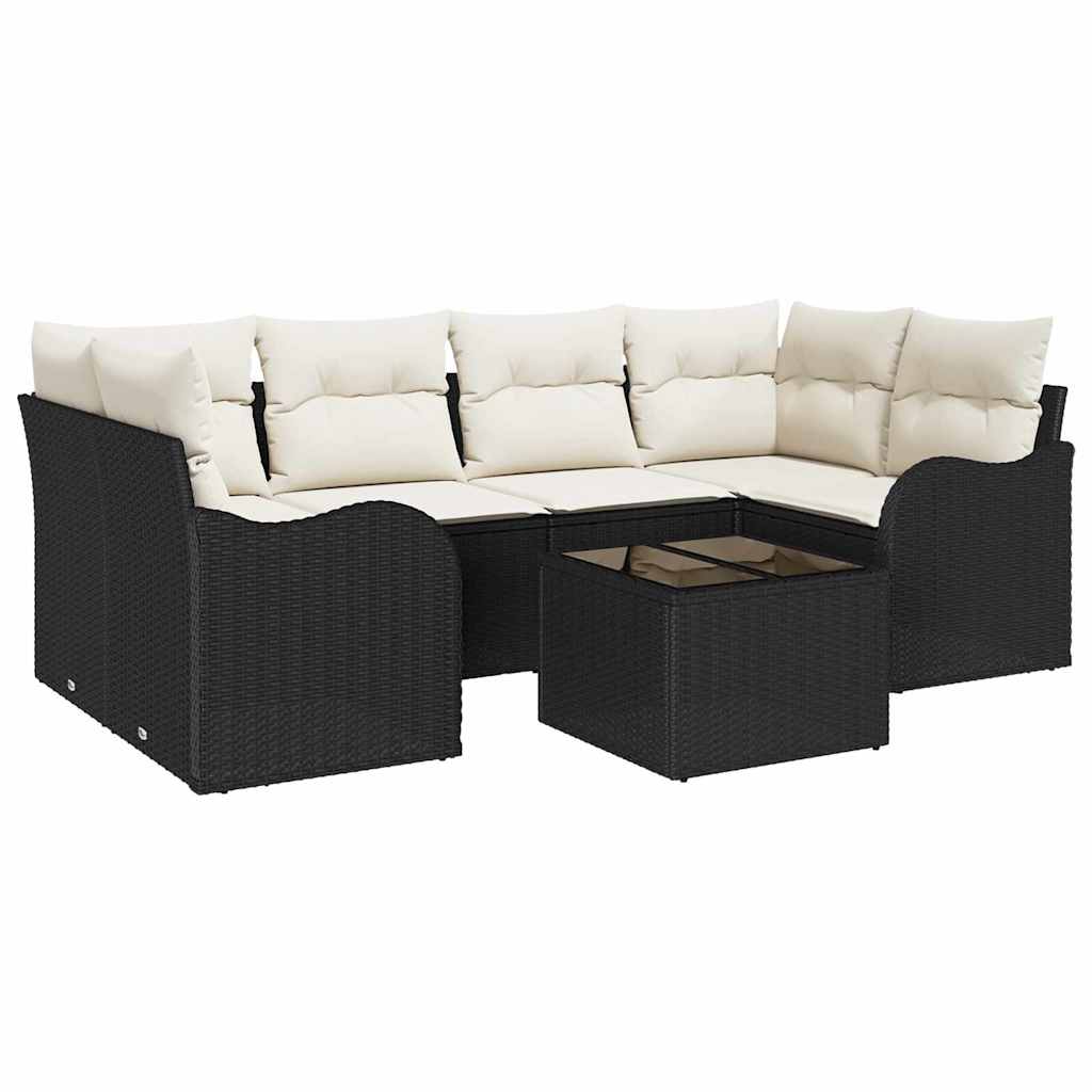 Garten-Sofa-Set mit Kissen mit Speicher 7 pcs Schwarz und Creme