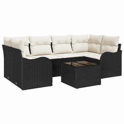 Garten-Sofa-Set mit Kissen mit Speicher 7 pcs Schwarz und Creme