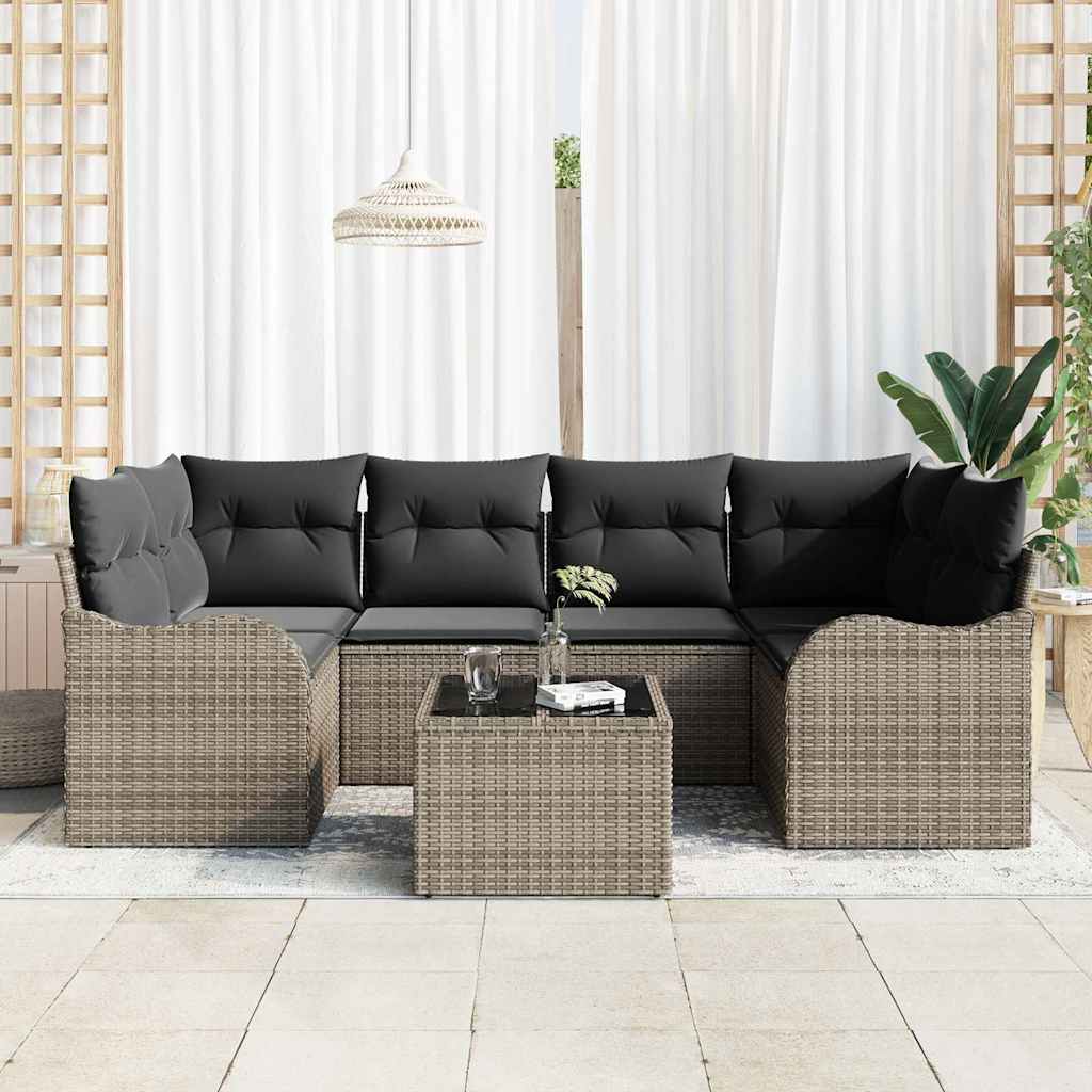 vidaXL Salon de jardin 7 pcs Gris Résine tressée et acier et verre