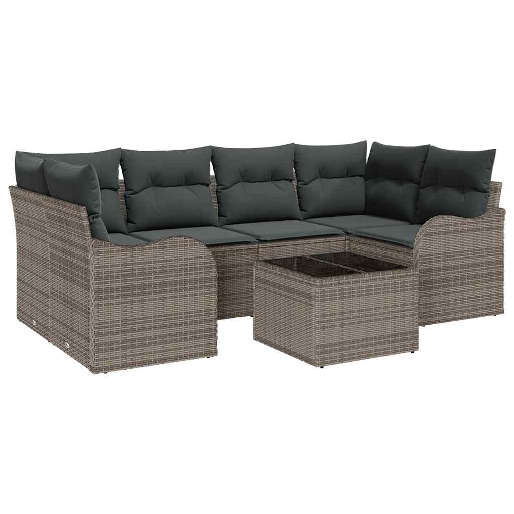 vidaXL Salon de jardin 7 pcs Gris Résine tressée et acier et verre
