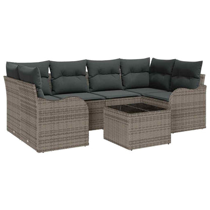 vidaXL Salon de jardin 7 pcs Gris Résine tressée et acier et verre