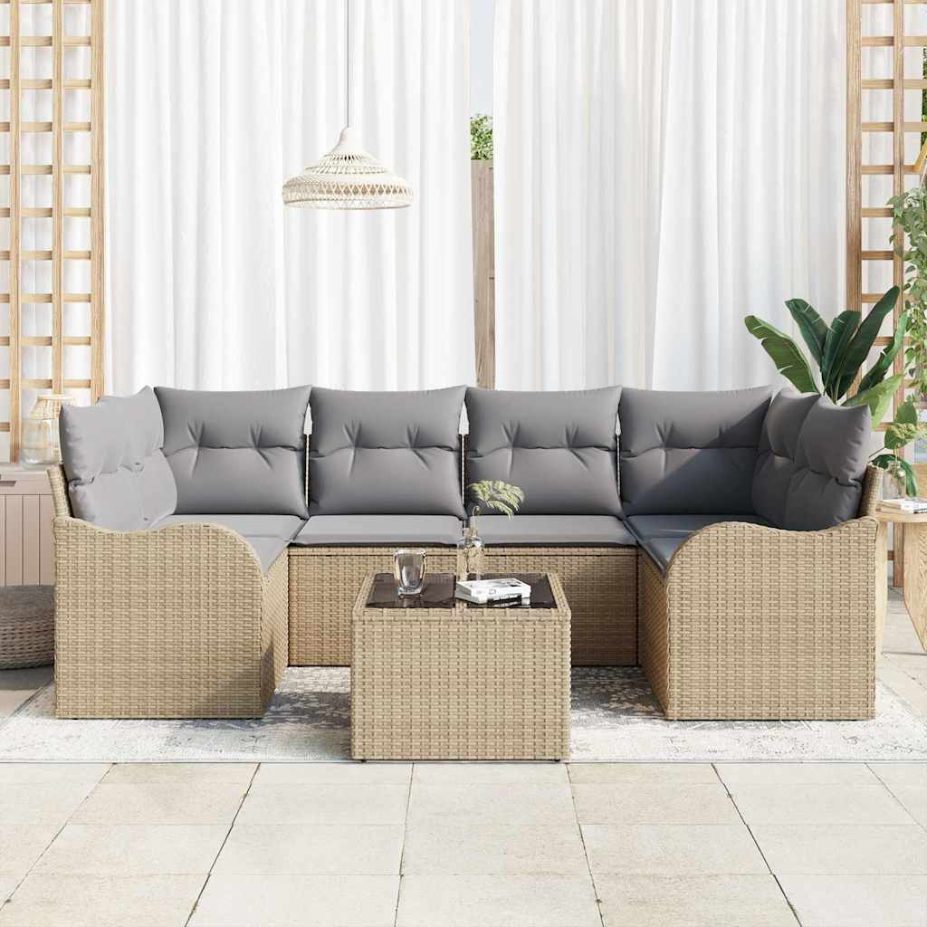 vidaXL Salon de jardin avec coussins et rangement 7 pcs Beige et gris