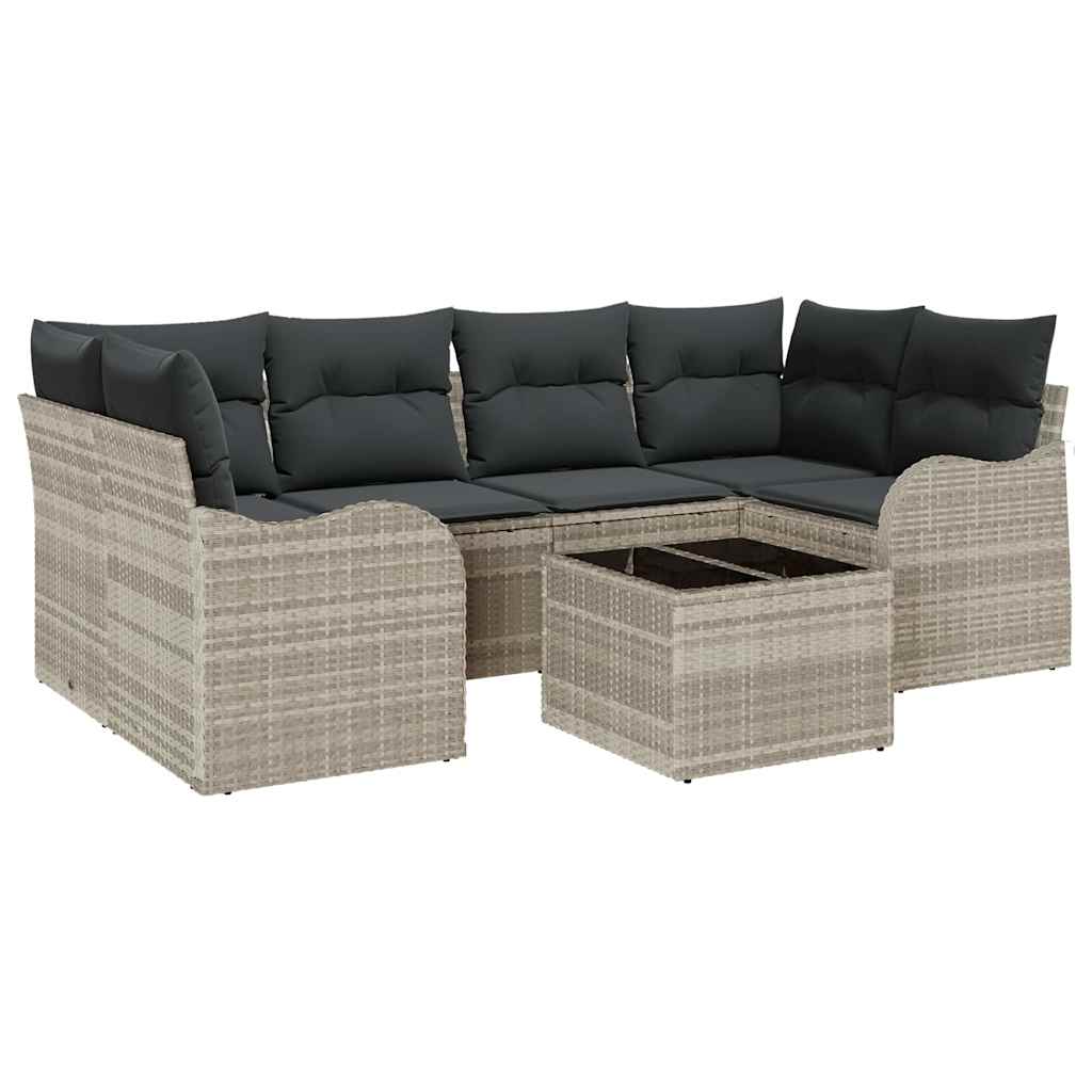 vidaXL Garten-Sofa-Set mit Kissen 7 pcs Hellgrau und Dunkelgrau