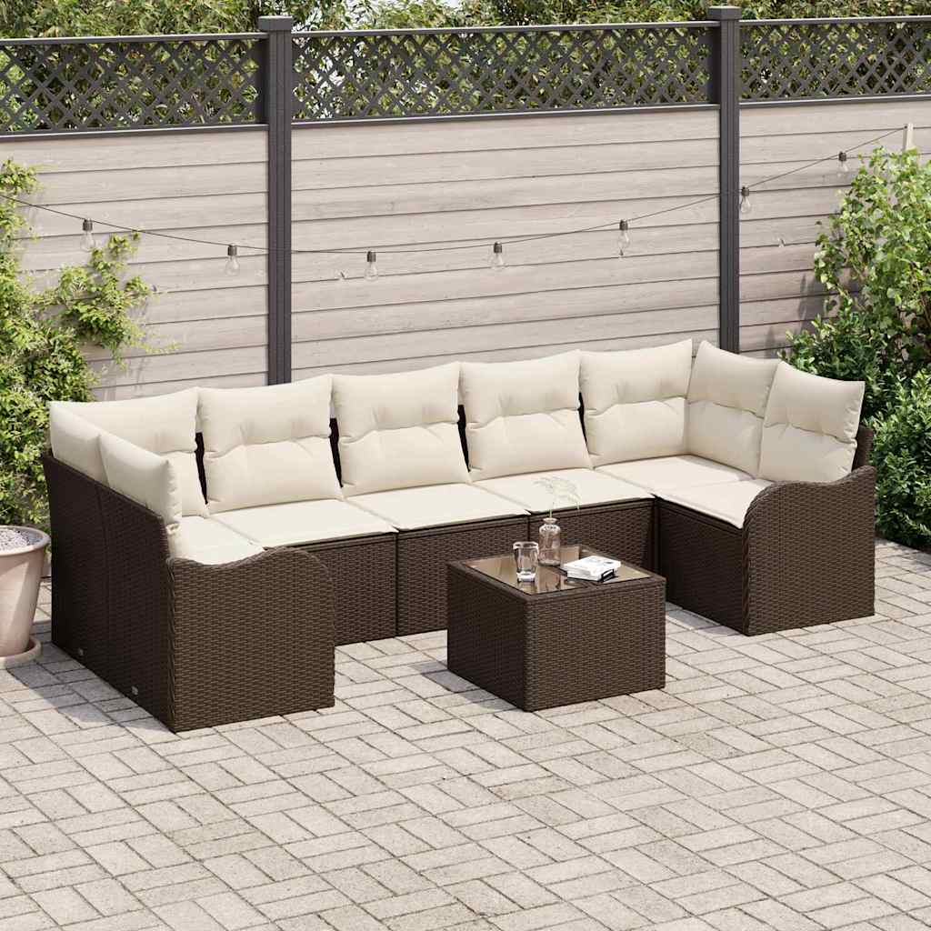 vidaXL Garten-Sofa-Set mit Kissen mit Speicher 8 pcs Braun und Creme