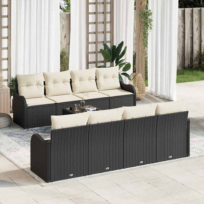 Garten-Sofa-Set mit Kissen mit Speicher 9 pcs Schwarz und Creme