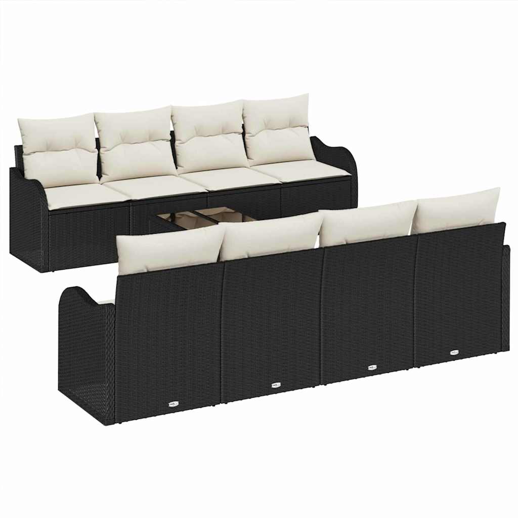 Garten-Sofa-Set mit Kissen mit Speicher 9 pcs Schwarz und Creme