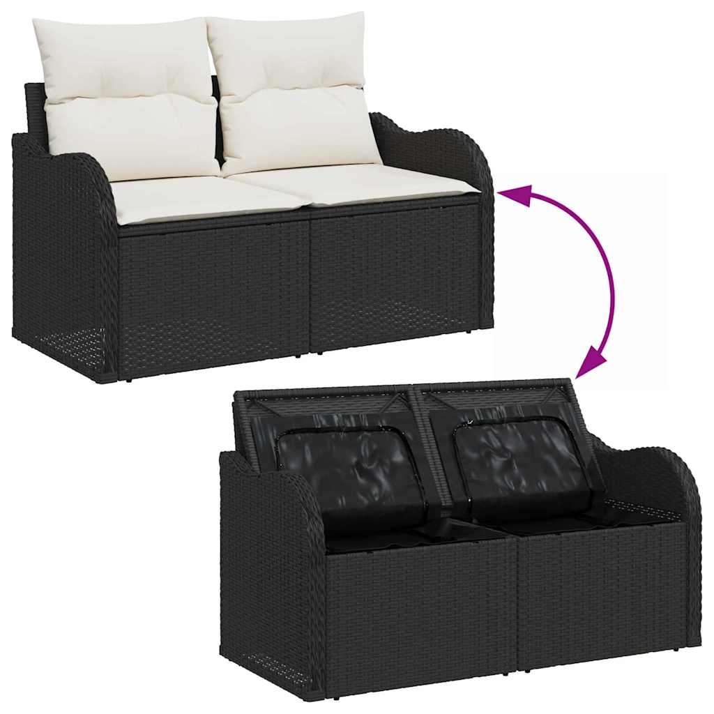 Garten-Sofa-Set mit Kissen mit Speicher 9 pcs Schwarz und Creme
