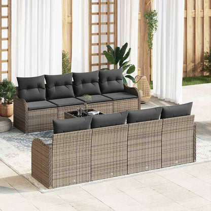Gartensofa-set 9 pcs Grau Poly-Rattan und Stahl und Glas