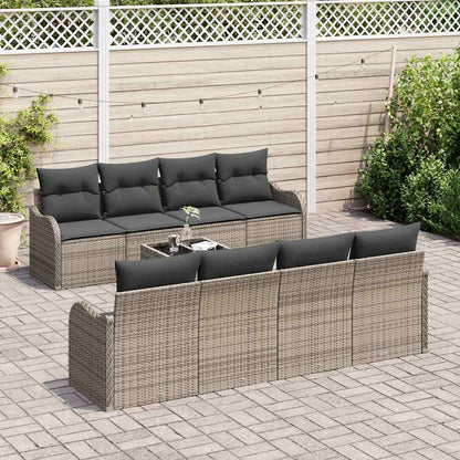 Gartensofa-set 9 pcs Grau Poly-Rattan und Stahl und Glas