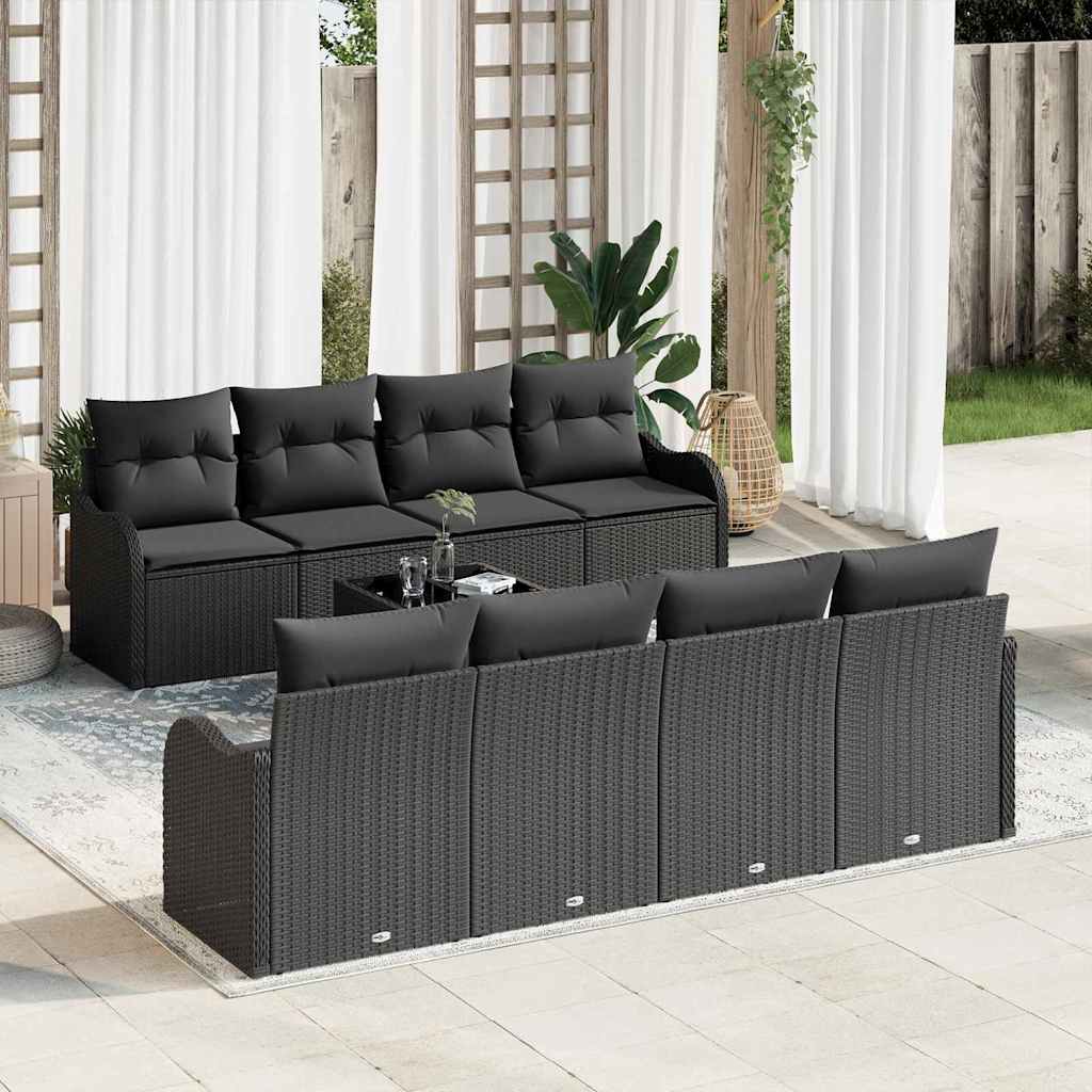vidaXL Gartensofa-set 9 pcs Schwarz Poly-Rattan und Stahl und Glas