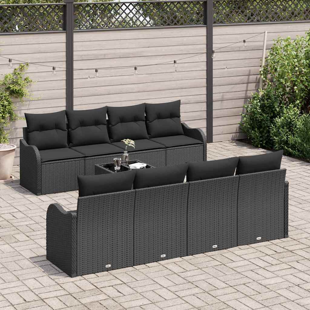vidaXL Gartensofa-set 9 pcs Schwarz Poly-Rattan und Stahl und Glas