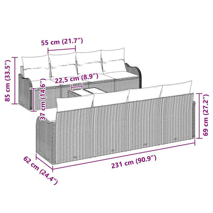 vidaXL Gartensofa-set 9 pcs Schwarz Poly-Rattan und Stahl und Glas