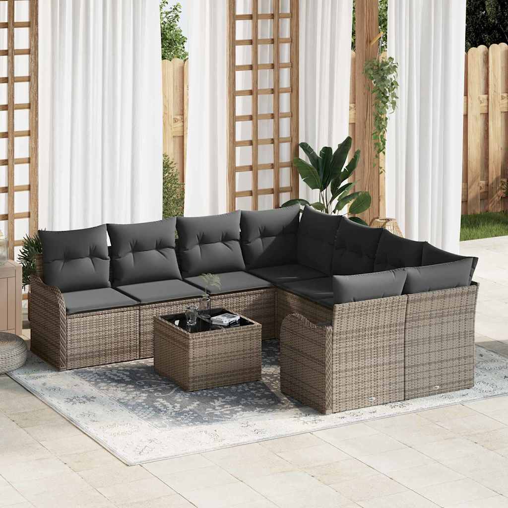 vidaXL Gartensofa-set 9 pcs Grau Poly-Rattan und Stahl und Glas