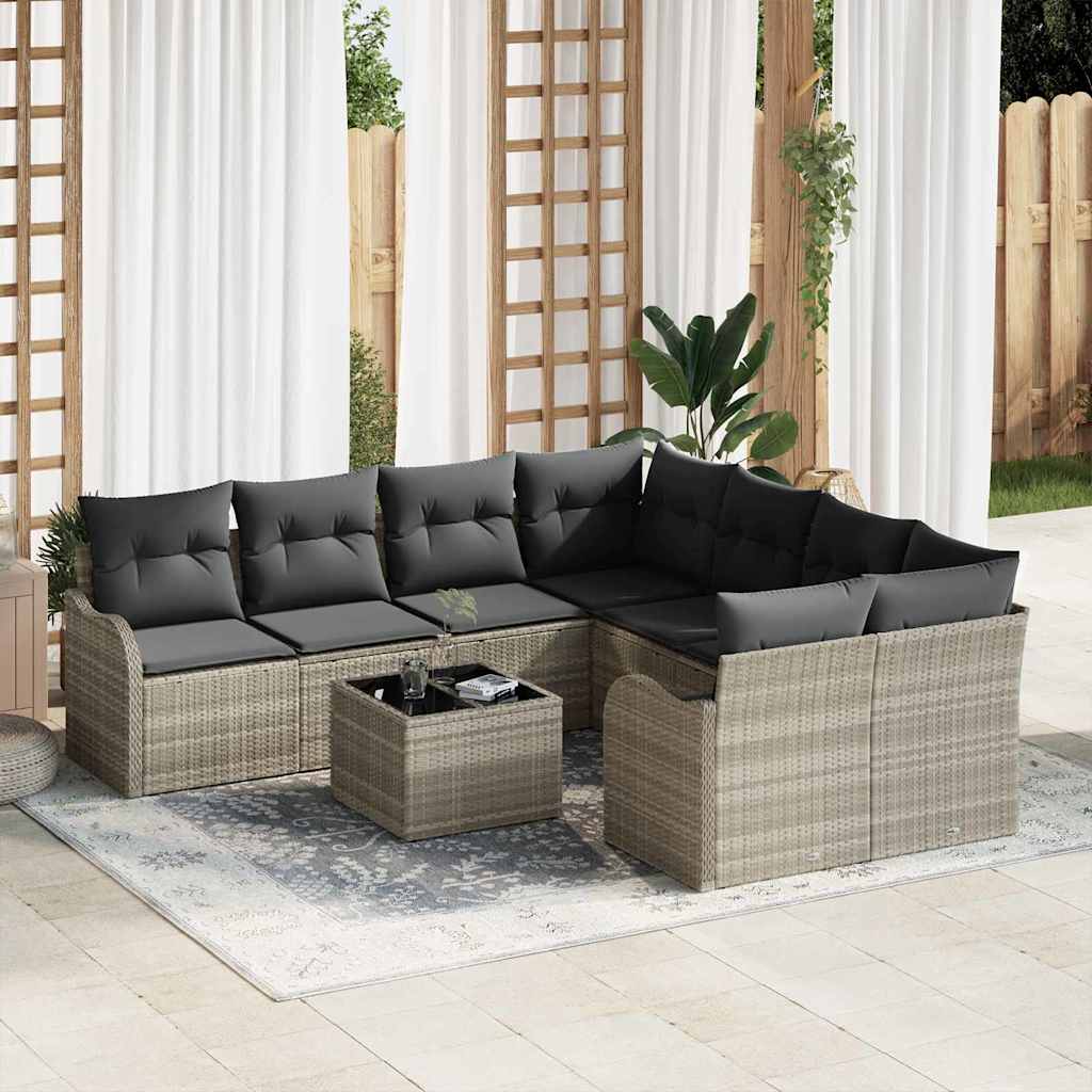 Gartensofa-set mit Kissen 9 pcs Hellgrau und Dunkelgrau