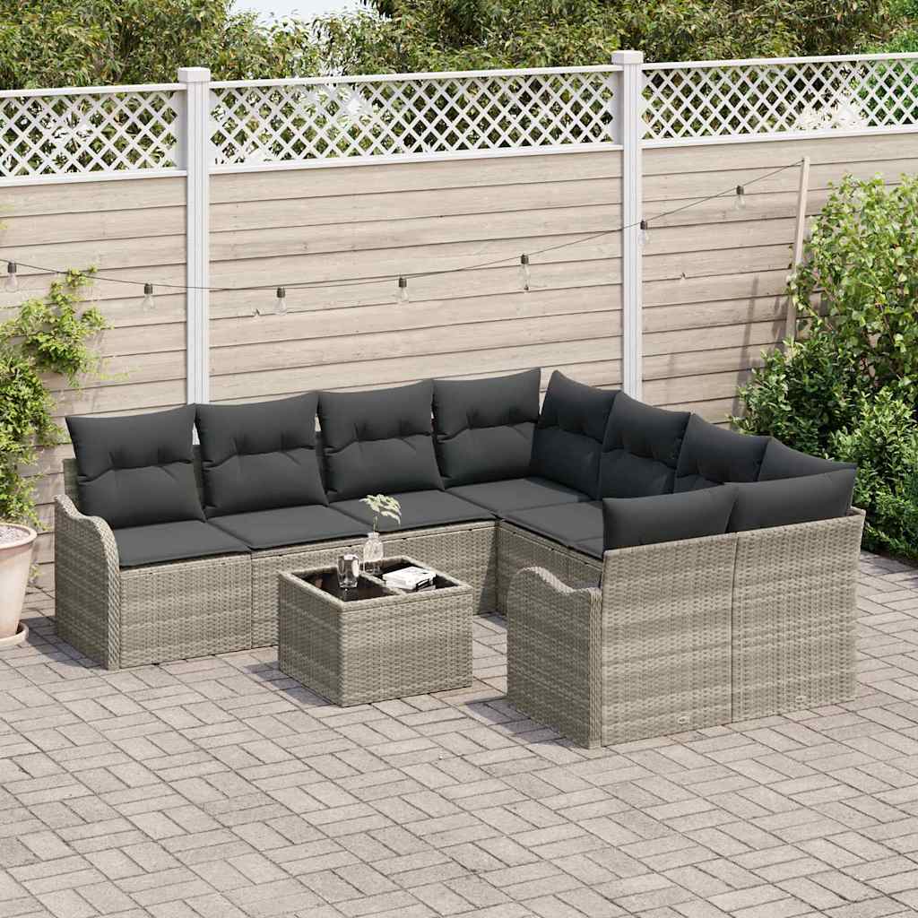 Gartensofa-set mit Kissen 9 pcs Hellgrau und Dunkelgrau