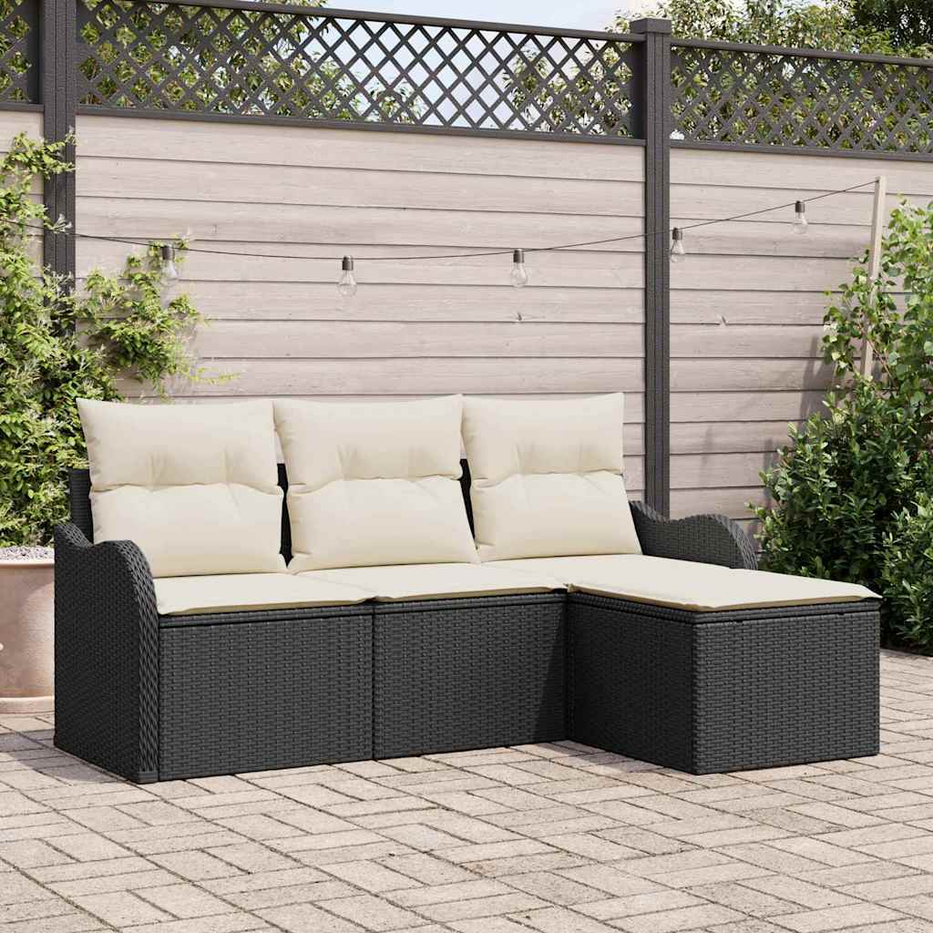 Gartensofa-set mit Speicher 4 pcs Schwarz Poly-Rattan