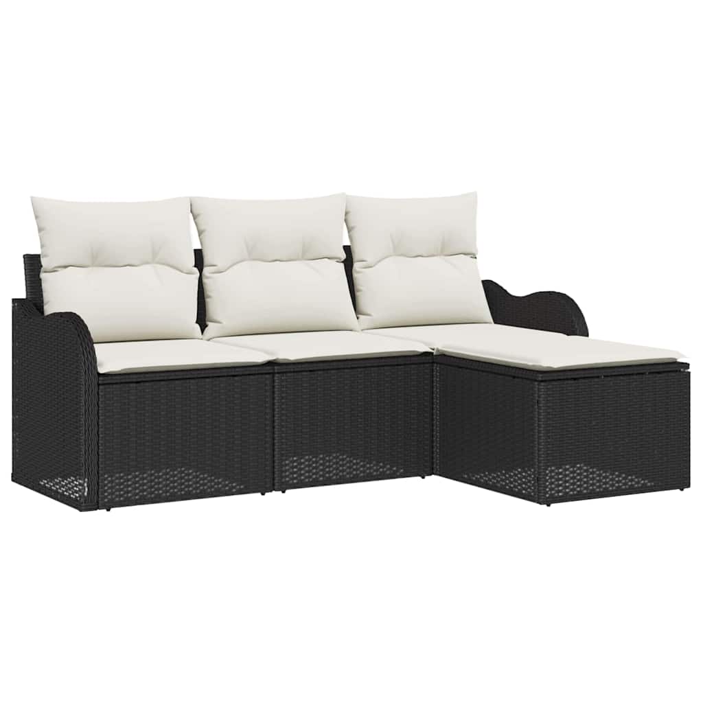 Gartensofa-set mit Speicher 4 pcs Schwarz Poly-Rattan