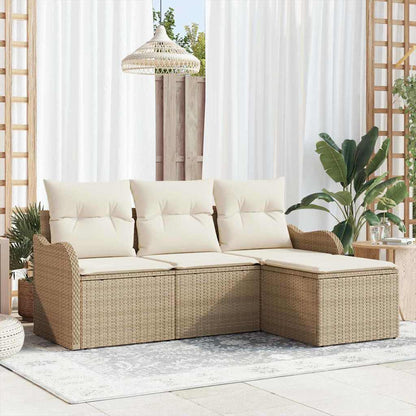 Gartensofa-set mit Speicher 4 pcs Beige Poly-Rattan
