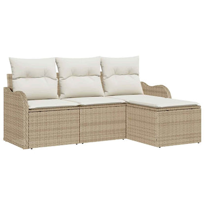 Gartensofa-set mit Speicher 4 pcs Beige Poly-Rattan