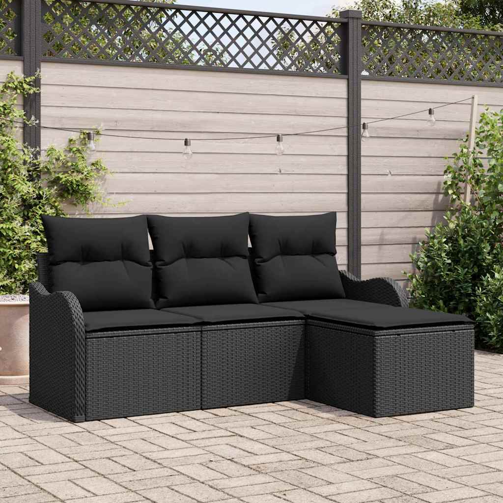 Gartensofa-set mit Speicher 4 pcs Schwarz Poly-Rattan