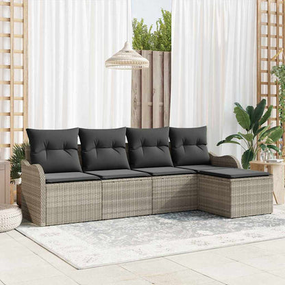 Garten-Sofa-Set mit Kissen 5 pcs Hellgrau Poly Rattan