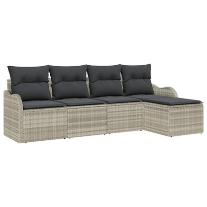 Garten-Sofa-Set mit Kissen 5 pcs Hellgrau Poly Rattan