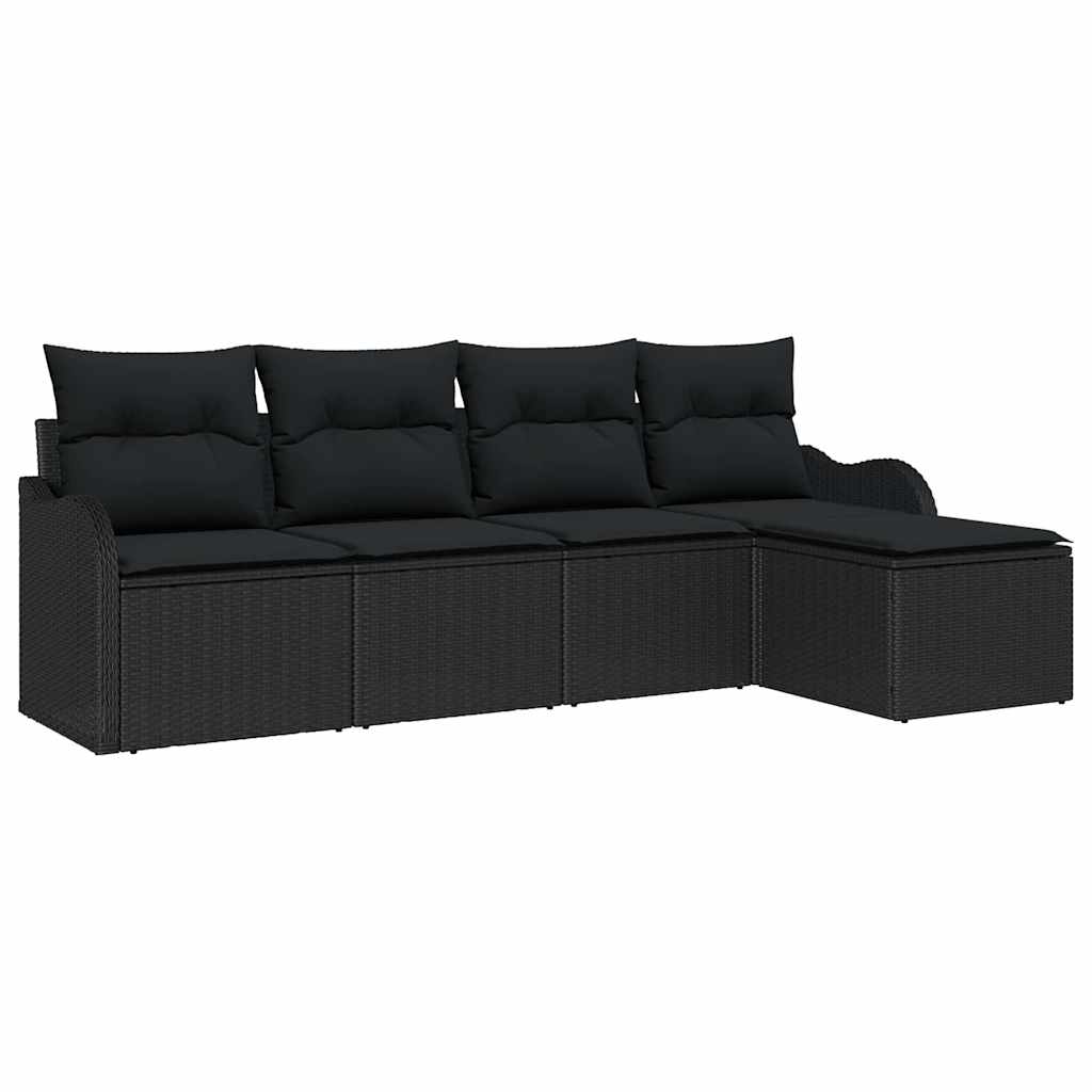 Gartensofa-set mit Speicher 5 pcs Schwarz Poly-Rattan