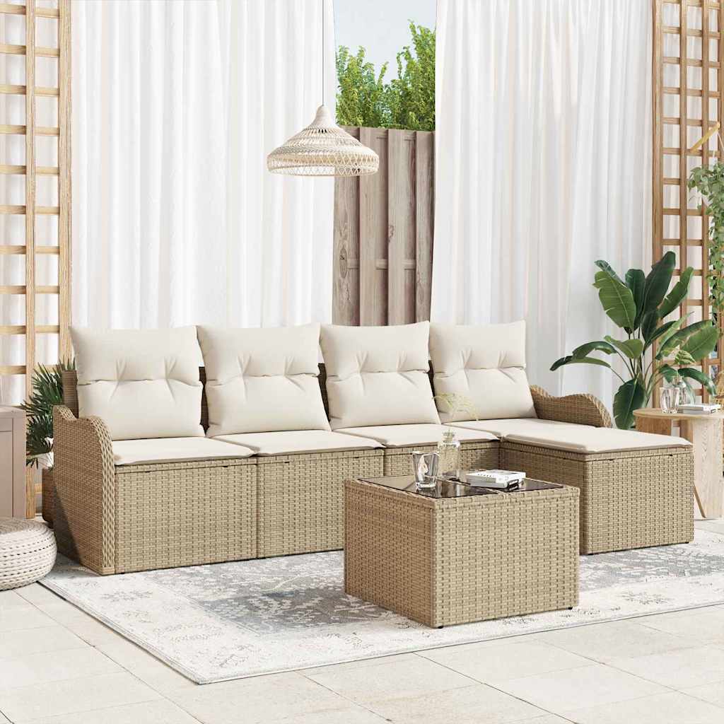 Garten-Sofa-Set mit Kissen mit Speicher 6 pcs Braun Poly Rattan