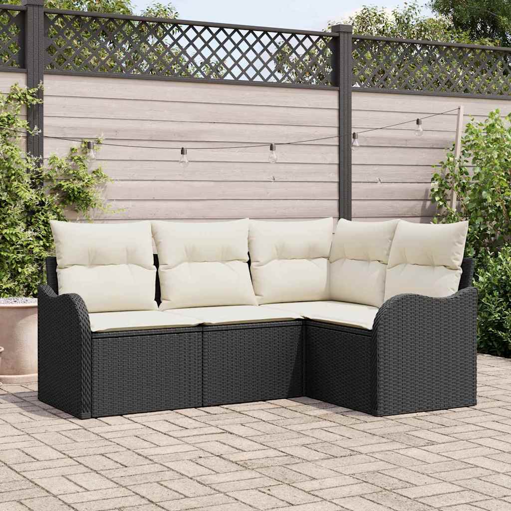 Gartensofa-set mit Speicher 4 pcs Schwarz Poly-Rattan