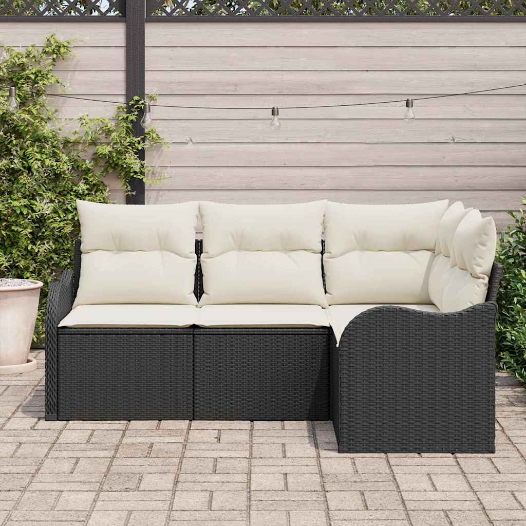 Gartensofa-set mit Speicher 4 pcs Schwarz Poly-Rattan