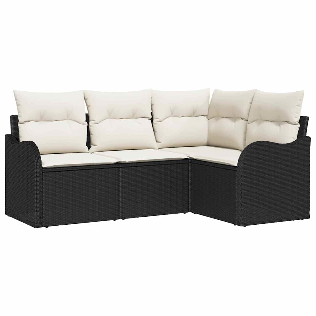 Gartensofa-set mit Speicher 4 pcs Schwarz Poly-Rattan