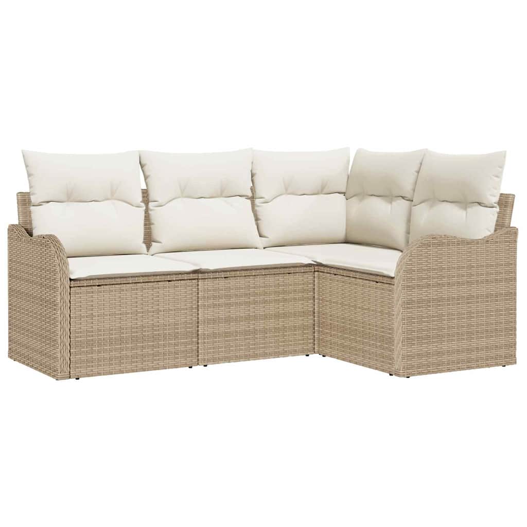 Gartensofa-set mit Speicher 4 pcs Beige Poly-Rattan