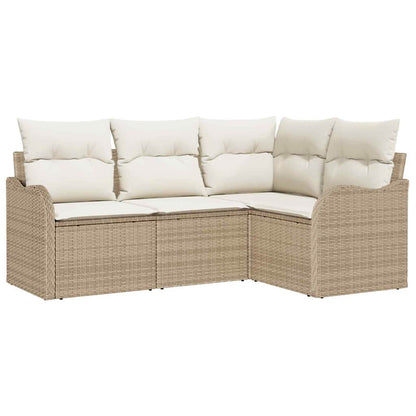 Gartensofa-set mit Speicher 4 pcs Beige Poly-Rattan