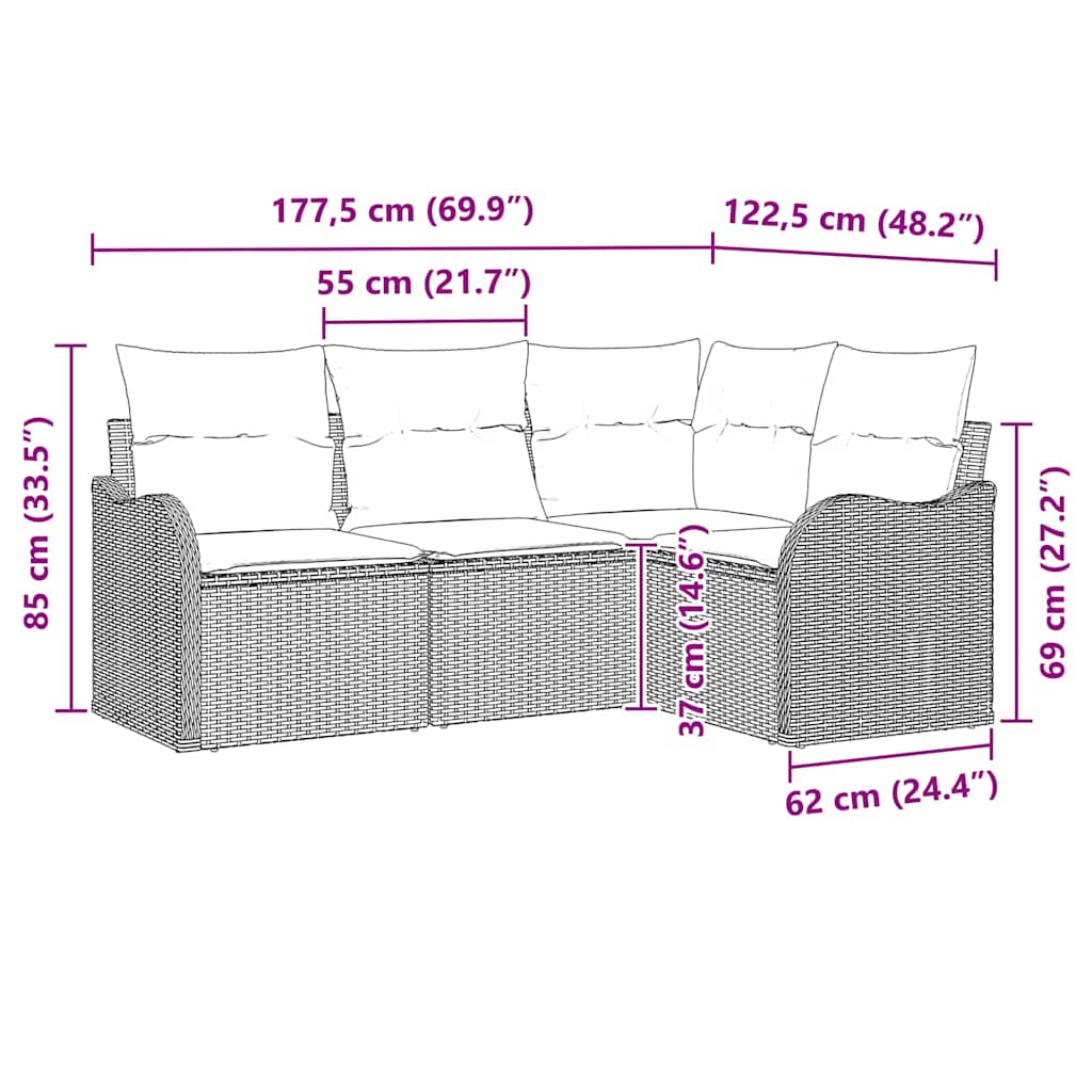 Gartensofa-set mit Speicher 4 pcs Beige Poly-Rattan