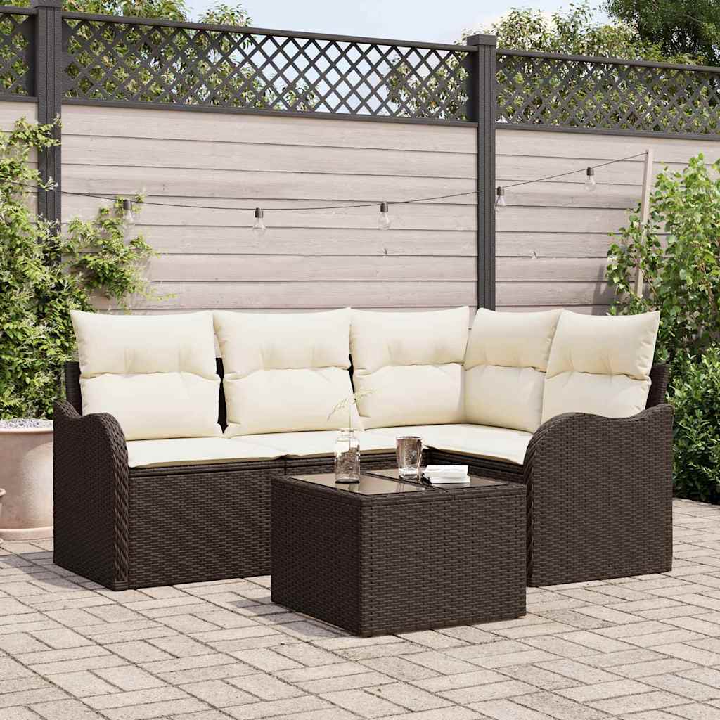 Gartensofa-set mit Speicher 5 pcs Grau Poly-Rattan