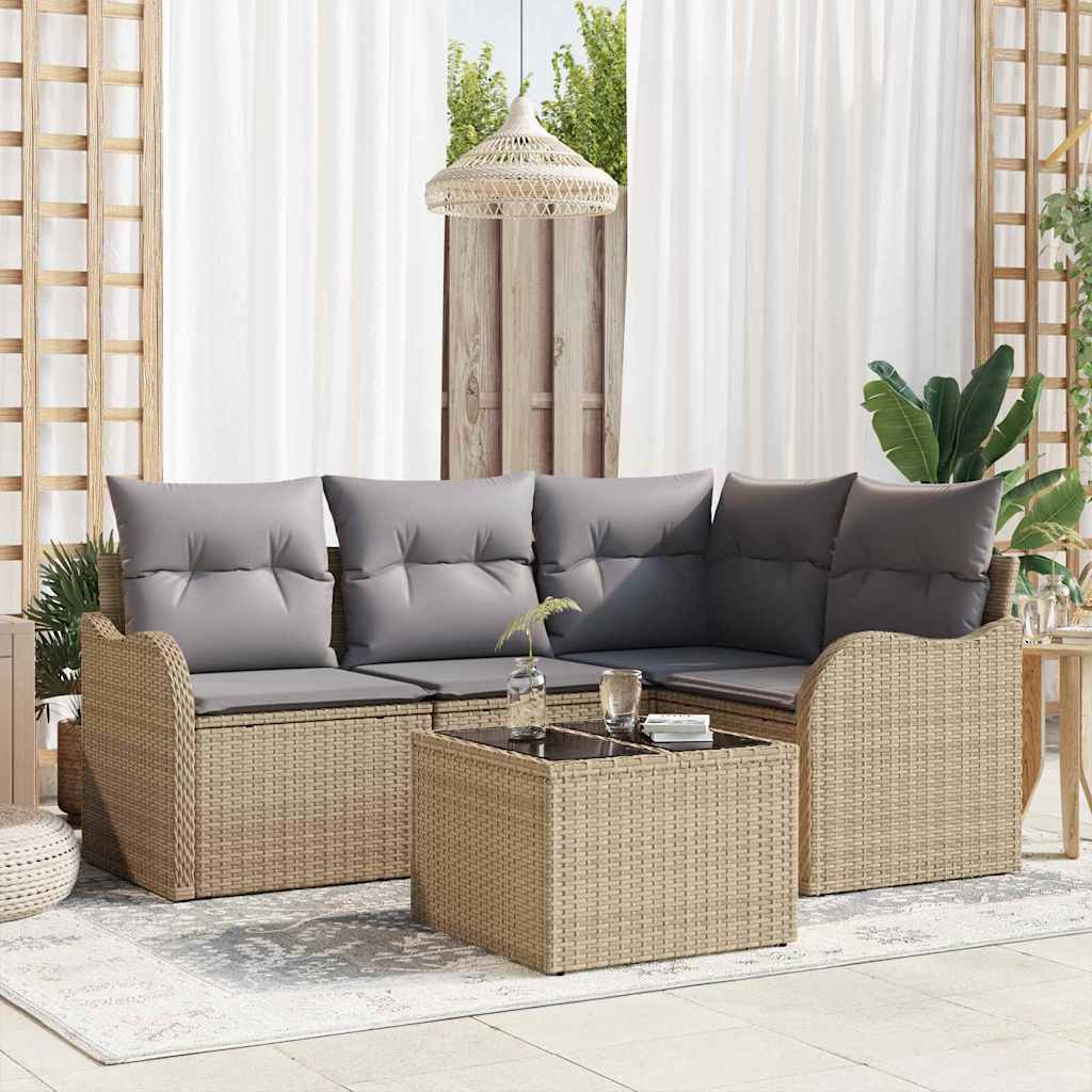 Gartensofa-set mit Speicher 5 pcs Schwarz Poly-Rattan