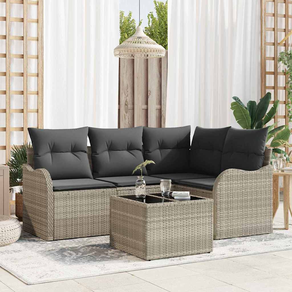 Gartensofa-set mit Speicher 5 pcs Grau Poly-Rattan