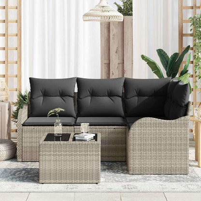 Gartensofa-set mit Speicher 5 pcs Grau Poly-Rattan