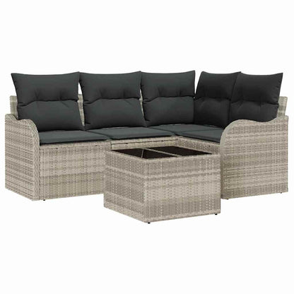 Gartensofa-set mit Speicher 5 pcs Grau Poly-Rattan