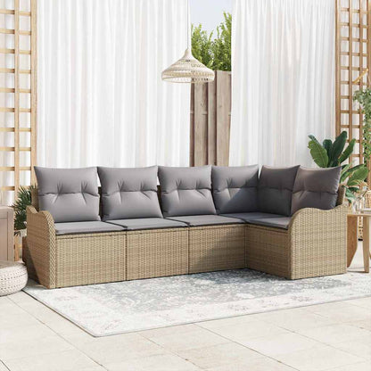 Gartensofa-set mit Speicher 5 pcs Beige Poly-Rattan