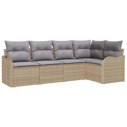 Gartensofa-set mit Speicher 5 pcs Beige Poly-Rattan