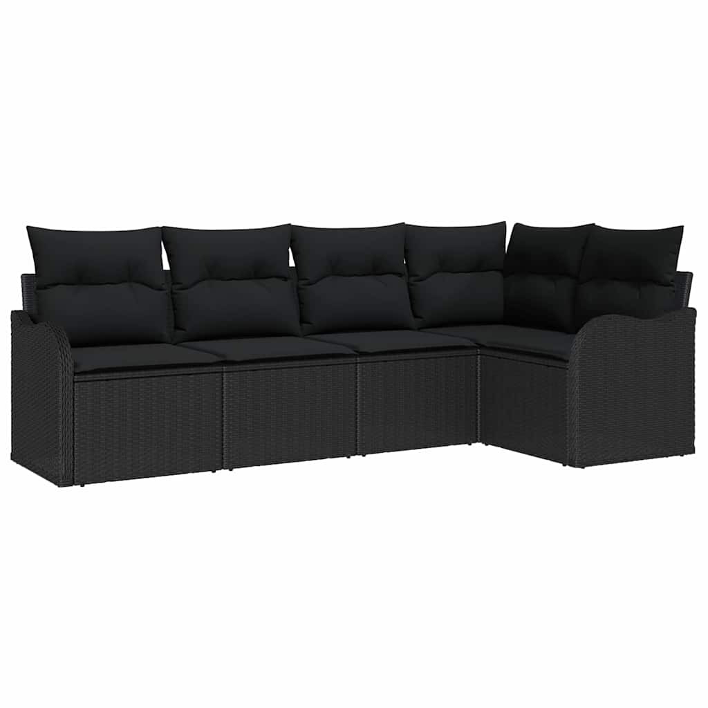Gartensofa-set mit Speicher 5 pcs Schwarz Poly-Rattan