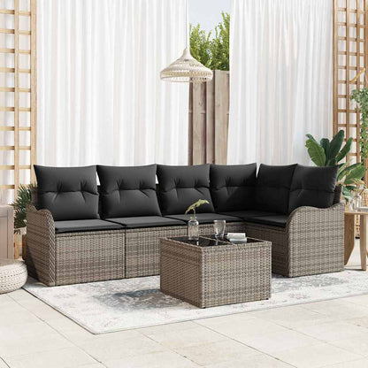 Gartensofa-set mit Speicher 6 pcs Grau Poly-Rattan