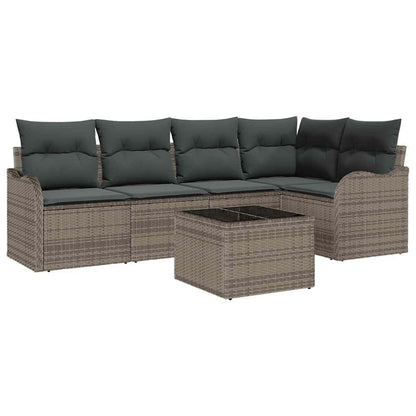 Gartensofa-set mit Speicher 6 pcs Grau Poly-Rattan