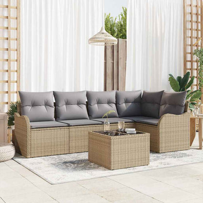 Gartensofa-set mit Speicher 6 pcs Beige Poly-Rattan