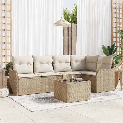 Gartensofa-set mit Speicher 6 pcs Beige Poly-Rattan