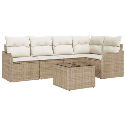 Gartensofa-set mit Speicher 6 pcs Beige Poly-Rattan